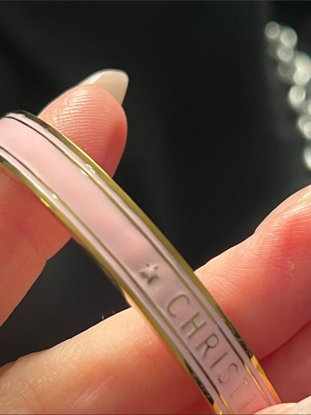 Up Cycled D Pink Enamel Logo Bangle Bracelet